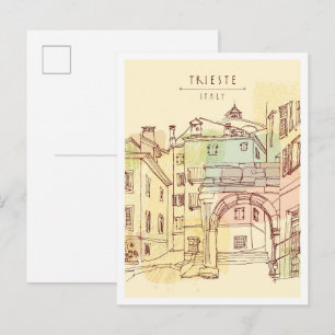 Cartão Postal Marco desenhado à mão Trieste Itália Ponto Turísti