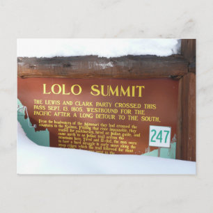 Cartão Postal Marco Histórico do Cume Lolo na Neve, Idaho