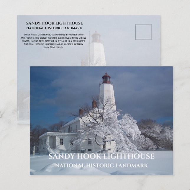 Cartão Postal Marco Histórico Nacional do Farol Sandy Hook (Frente/Verso)
