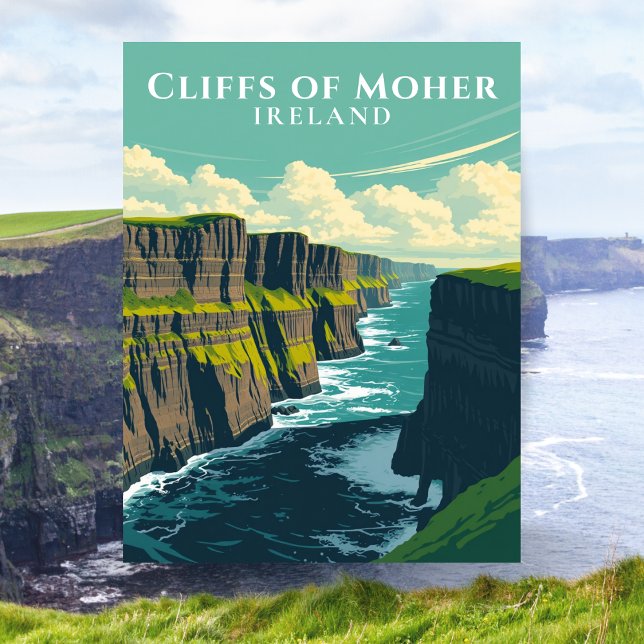 Cartão Postal Marco Irlandês Icônico Falésias de Moher Irlanda (Iconic Irish Landmark Cliffs of Moher Ireland Postcard)