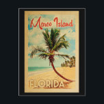 Cartão Postal Marco Island Palm Tree Beach Vintage Trave<br><div class="desc">Marco Island Florida design em estilo Viagens vintage apresentando uma palmeira na praia com oceano e céu.</div>