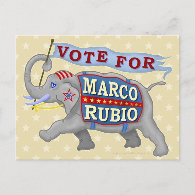 Cartão Postal Marco Rubio Presidente 2016 Elefante Republicano (Frente)