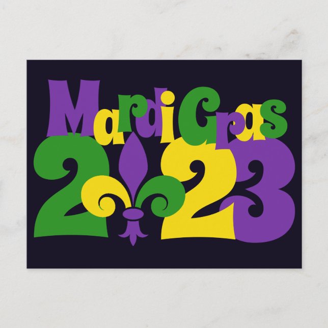 Cartão postal Mardi Gras 2023 fleur-de-lis (Frente)