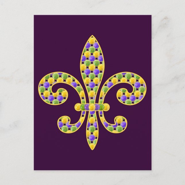 Cartão Postal Mardi Gras Bead Fleur de lis (Frente)