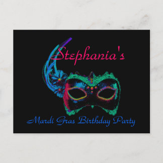 Cartão Postal "Mardi Gras Birthday" - Máscara em Azul/Verde [a]