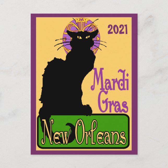 Cartão Postal Mardi Gras Chat Noir, adicione texto (Frente)