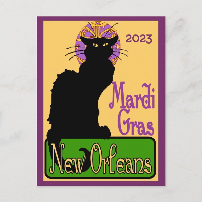Cartão Postal Mardi Gras Chat Noir, adicione texto Cartão-postal (Frente)