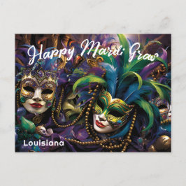 Cartão Postal 💚 💜 💛 Mardi Gras com belas máscaras