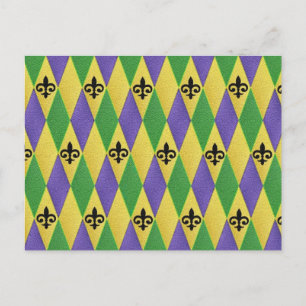 Cartão Postal Mardi Gras Harlequin Fleur De Lis
