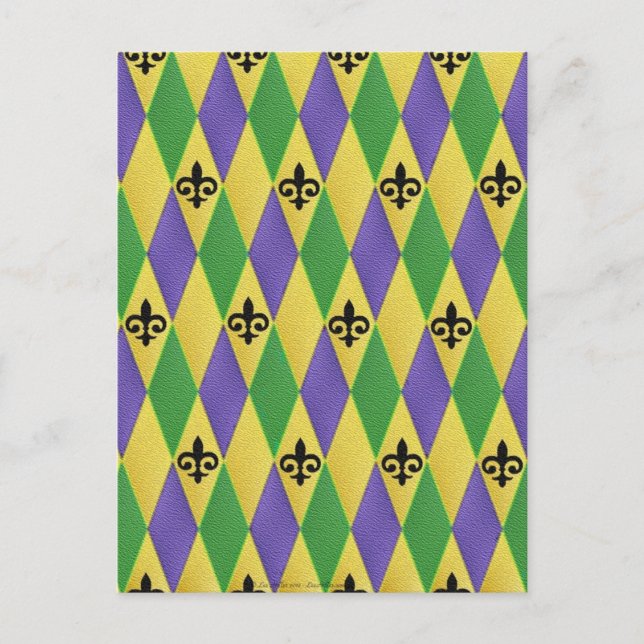 Cartão Postal Mardi Gras Harlequin Fleur De Lis (Frente)
