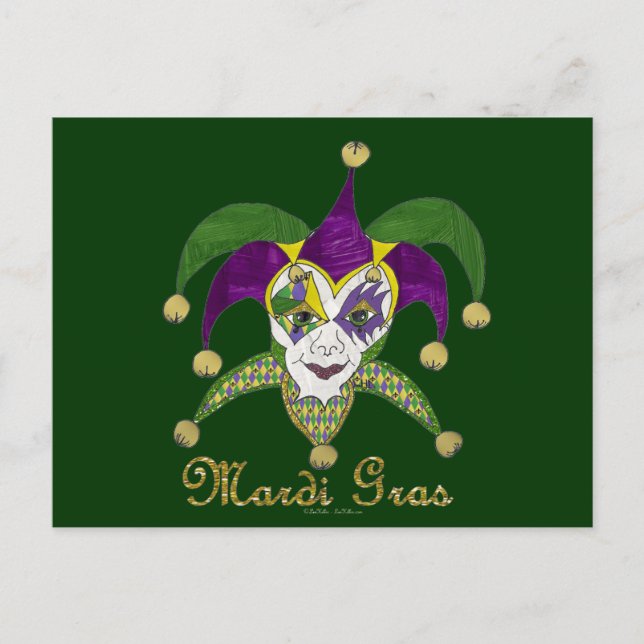 Cartão Postal Mardi Gras Jesters Mask colorido (Frente)
