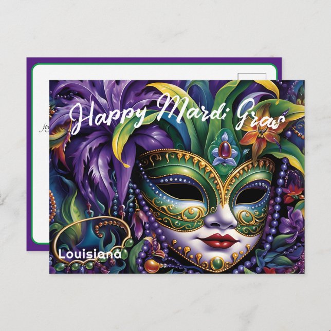 Cartão Postal 💚 💜 💛 Mardi Gras Luxuoso (Frente/Verso)
