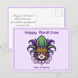 Cartão Postal 💚 💜 💛 Mardi Gras Mask