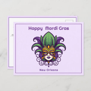 Cartão Postal 💚 💜 💛 Mardi Gras Mask