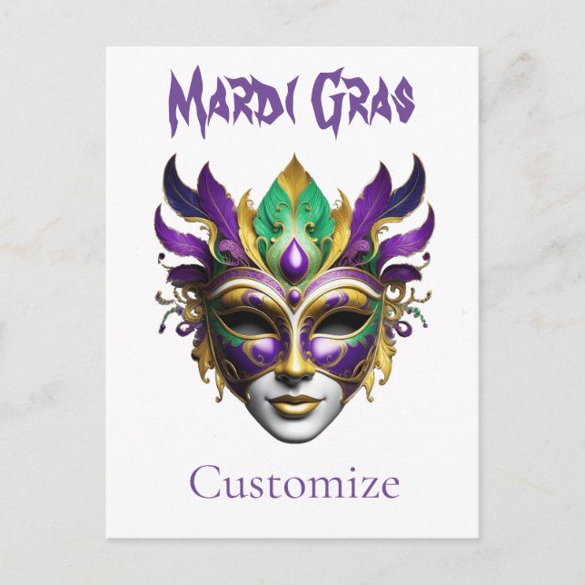 Cartão Postal Mardi Gras Mask Thunder_Cove (Frente)