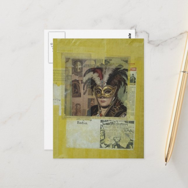 Cartão Postal Mardi Gras Mixed Media Collage (Frente/Verso In Situ)