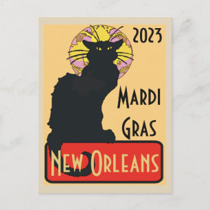 Cartão Postal Mardi Gras New Orleans Chat Noir Edit Text Poster