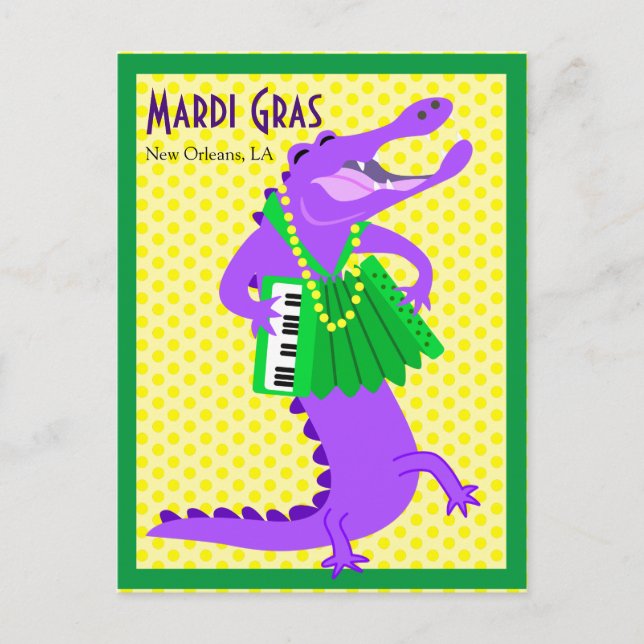 Cartão Postal Mardi Gras Purple Alligator (Frente)