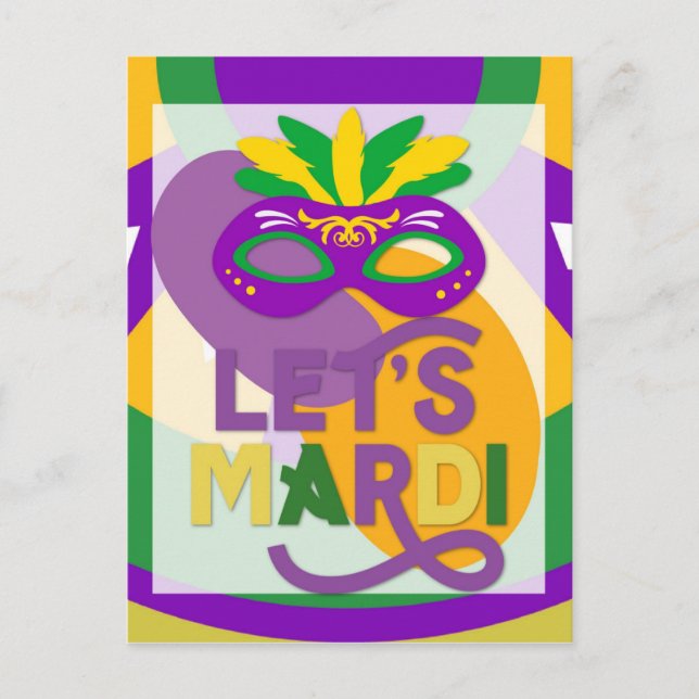 Cartão Postal Mardi Gras Purple Mask Dourada (Frente)