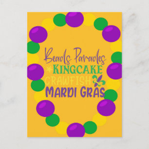 Cartão Postal Mardi Gras Purple Miçangas Douradas