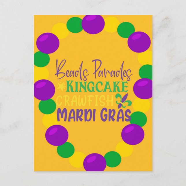 Cartão Postal Mardi Gras Purple Miçangas Douradas (Frente)