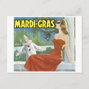 CARTÃO POSTAL MARDI-GRAS VINTAGE ART POSTER