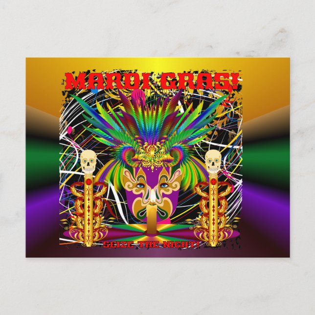 Cartão Postal Mardi Gras Witch Doctor-Skull V-3-T (Frente)