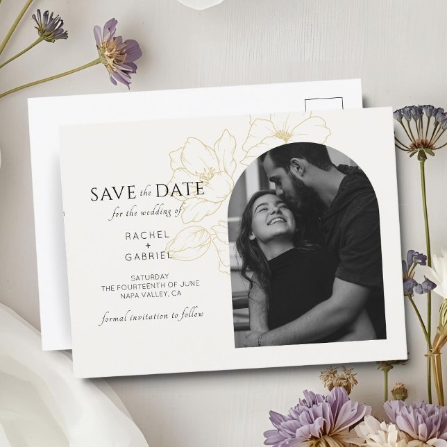 Cartão Postal Marfim | Arco Boho Dourado Floral Casamento  (Criador carregado)