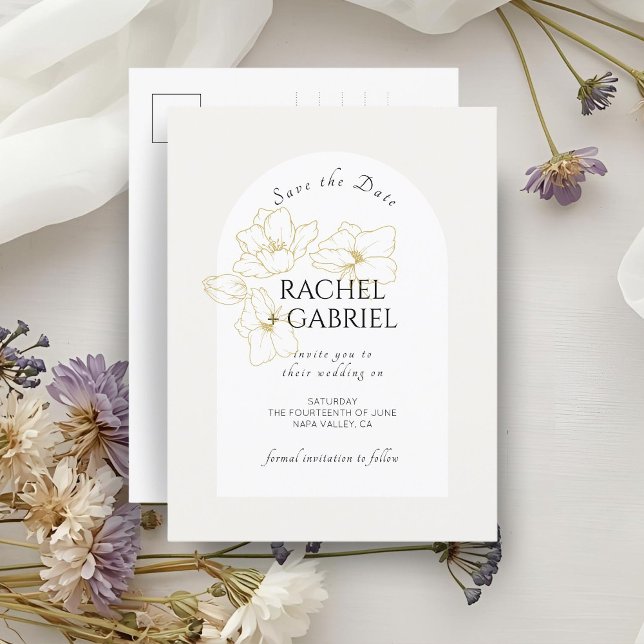 Cartão Postal Marfim | Boho Arch Dourado Casamento Floral (Criador carregado)