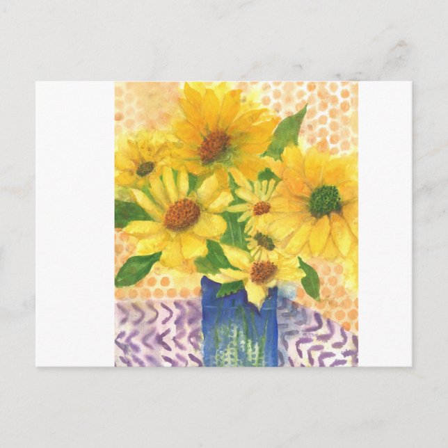 Cartão Postal margarida amarela no vaso azul (Frente)