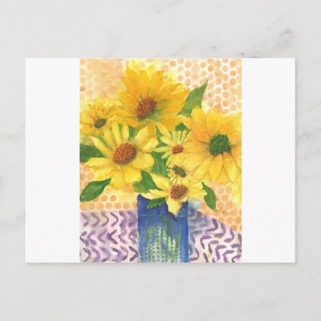 Cartão Postal margarida amarela no vaso azul (Frente)