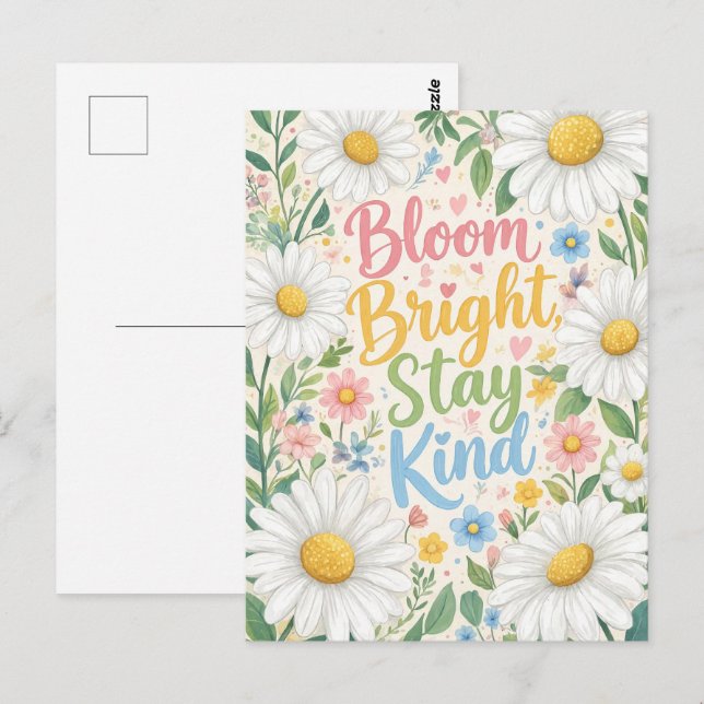 Cartão Postal Margarida: Floresça Radiante, Seja Gentil (Frente/Verso)