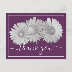 Cartão Postal Margaridas Gerbera Fundo Roxo Obrigado