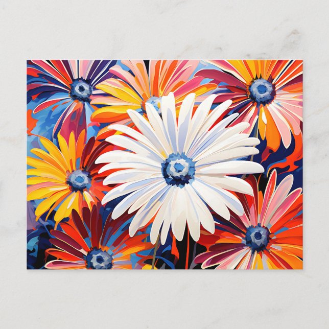 Cartão Postal Margaridas Gerbera Vibrantes Em Abstrato Ousado (Frente)