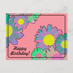 Cartão Postal Margaridas Psicodélicas Feliz Aniversário