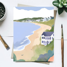 Cartão Postal Margens do Boné | Aquarela da Praia de Rhode Islan