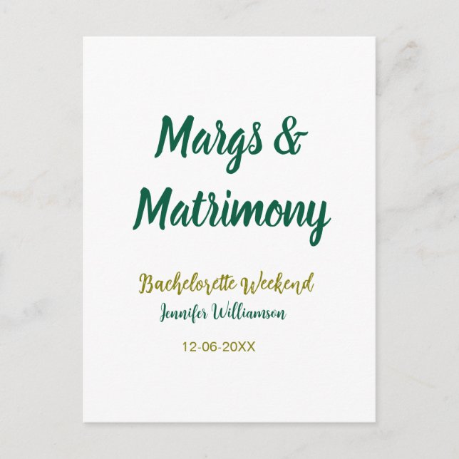 Cartão Postal Margs and matrimony add name date bachelorette par (Frente)