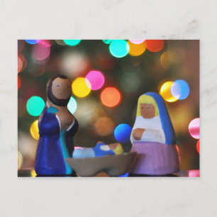 Cartão Postal Maria, José & Menino Jesus, Natividade, bokeh, luz
