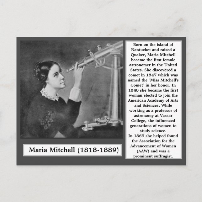 Cartão Postal Maria Mitchell Cientista Astronomer Suffragista (Frente)