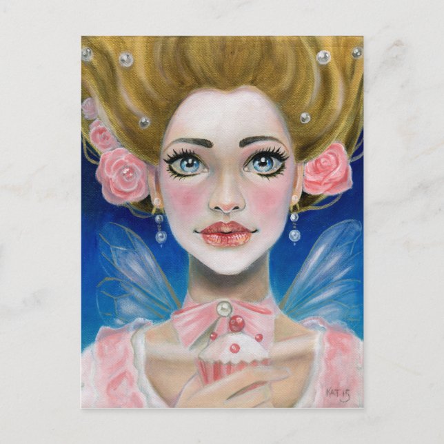 Cartão Postal Marie Antoinette Dourada Deixe-os comer cupcake ro (Frente)
