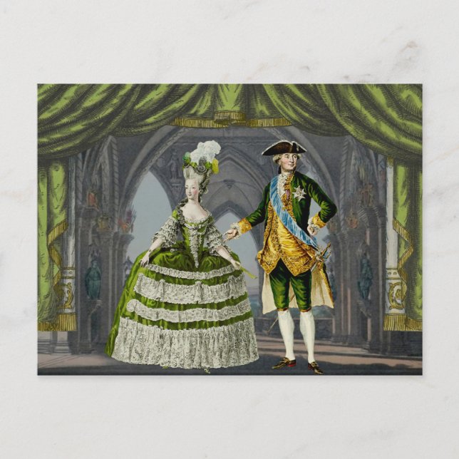 Cartão Postal Marie-Antoinette e Luís XVI - Verde (Frente)