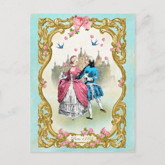 Cartão Postal Marie Antoinette,Francês,rococo,rosa,rosa,dança (Frente)