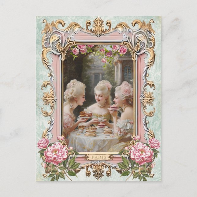 Cartão Postal Marie Antoinette,French,Paris,tea,cake,rose ポストカード (Frente)