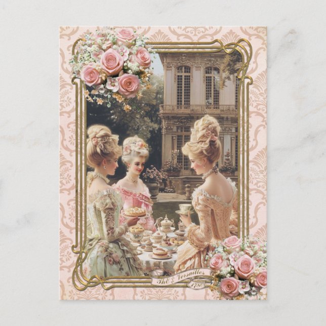 Cartão Postal Marie Antoinette,French,Paris,tea,cake,roses ポストカー (Frente)