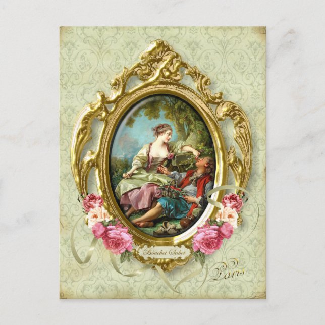 Cartão Postal Marie Antoinette Rococó Amantes Menina Menino Cart (Frente)