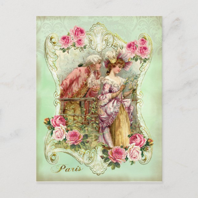 Cartão Postal Marie Antoinette Rococó Amantes Rosa Senhora Cartã (Frente)