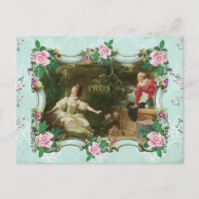 Cartão Postal Marie Antoinette Rococo Fragonard Green postcard (Frente)