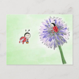 Cartão Postal Marienkäfer Blumen Postkarte gruss