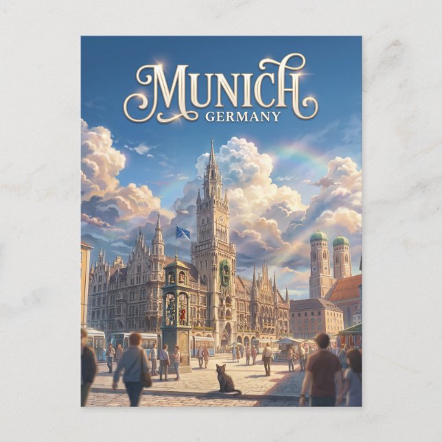 Cartão Postal Marienplatz, Munique Alemanha (Frente)