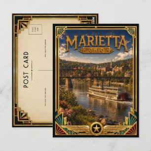 Cartão Postal Marietta Ohio Arte Deco Vintage Idade Dourada